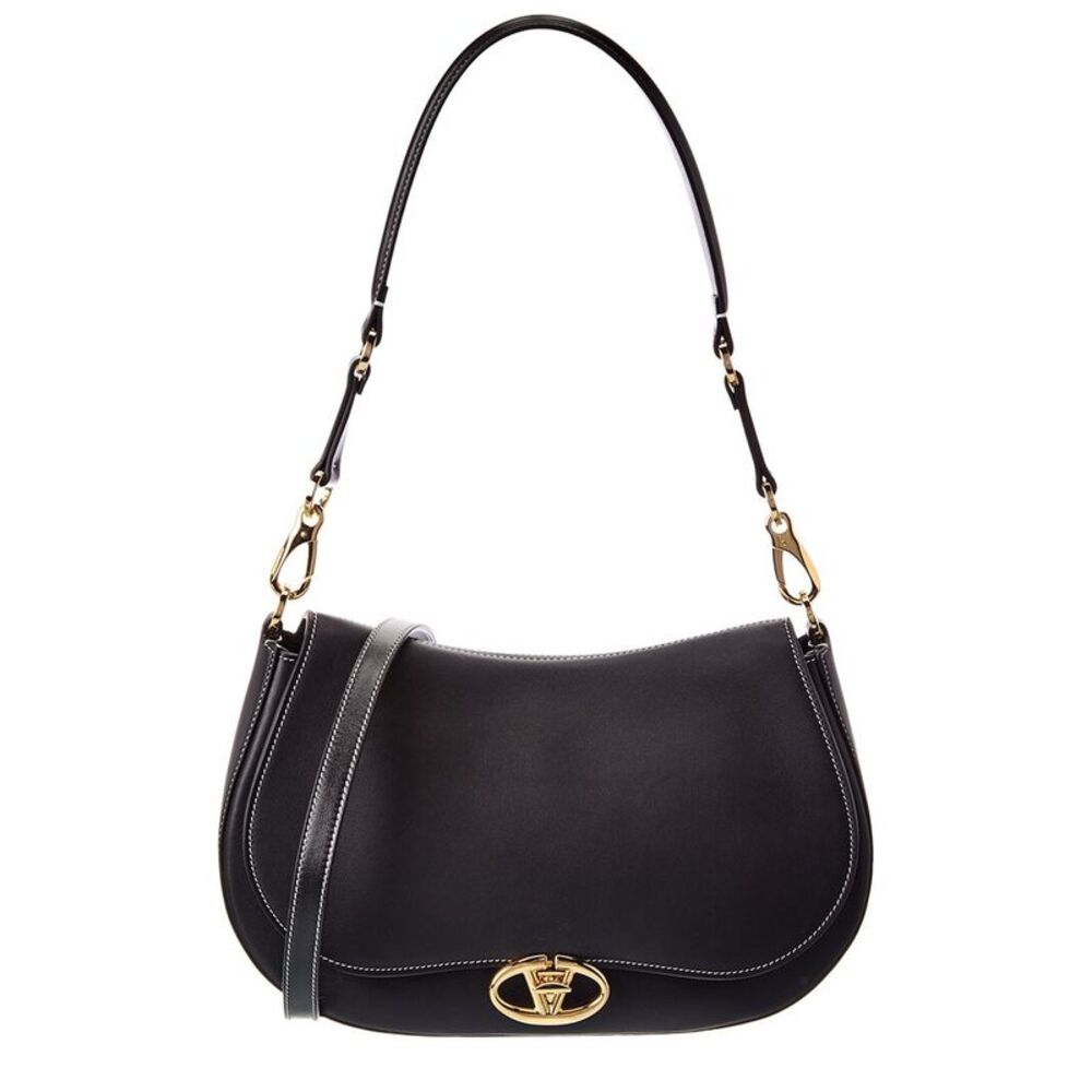 Valentino Vlogo Signature Leather Shoulder Bag, Black